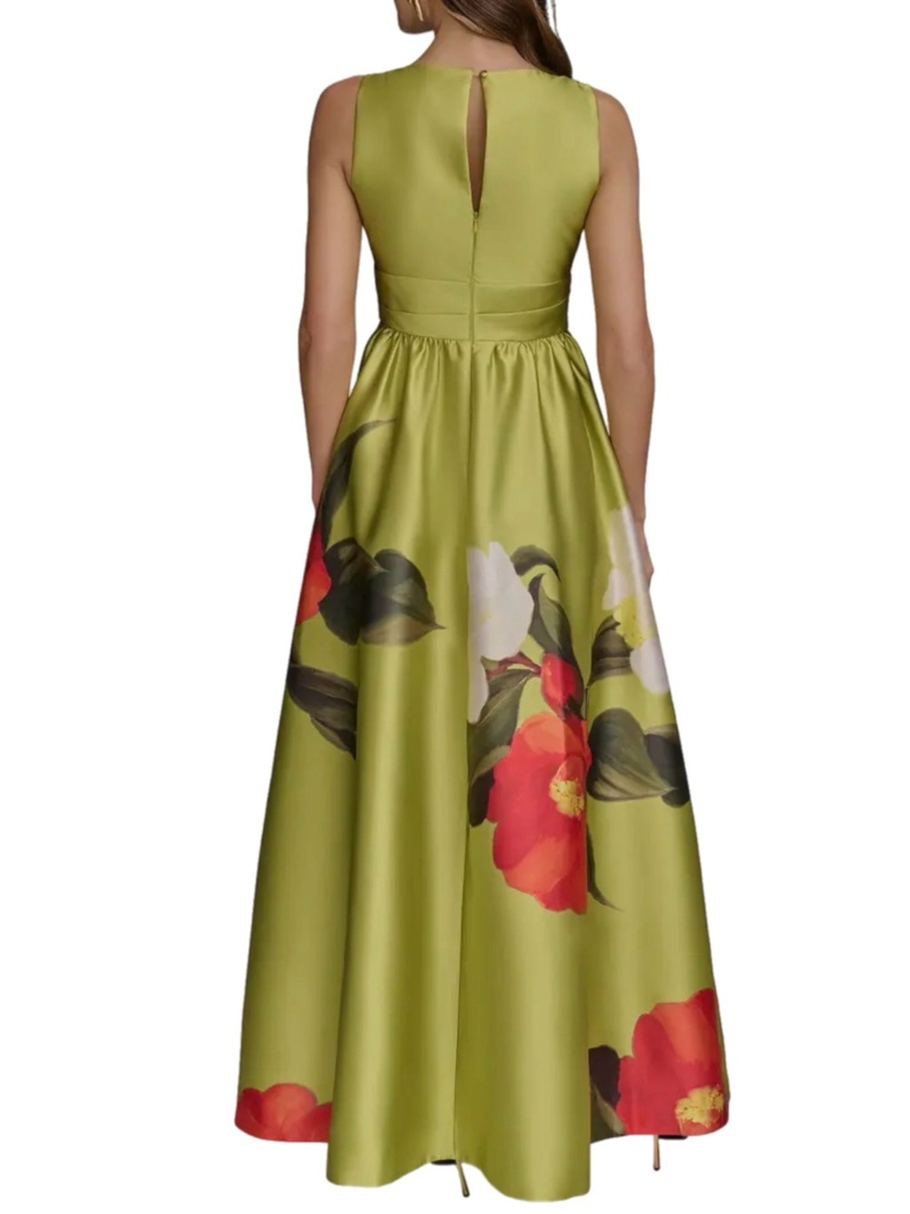 NWT $349 MSRP Donna Karan NY Floral Green Citrus Mikado Gown in Neck Ball Gown 4 - Picture 2 of 9